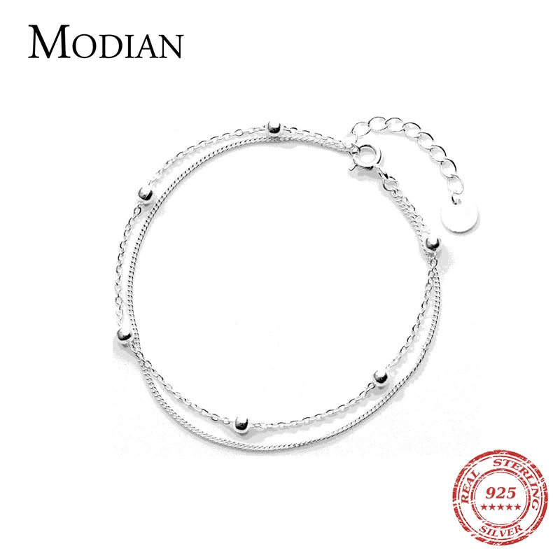 Simple Beads Line Chain Bracelets 925 Sterling Silver