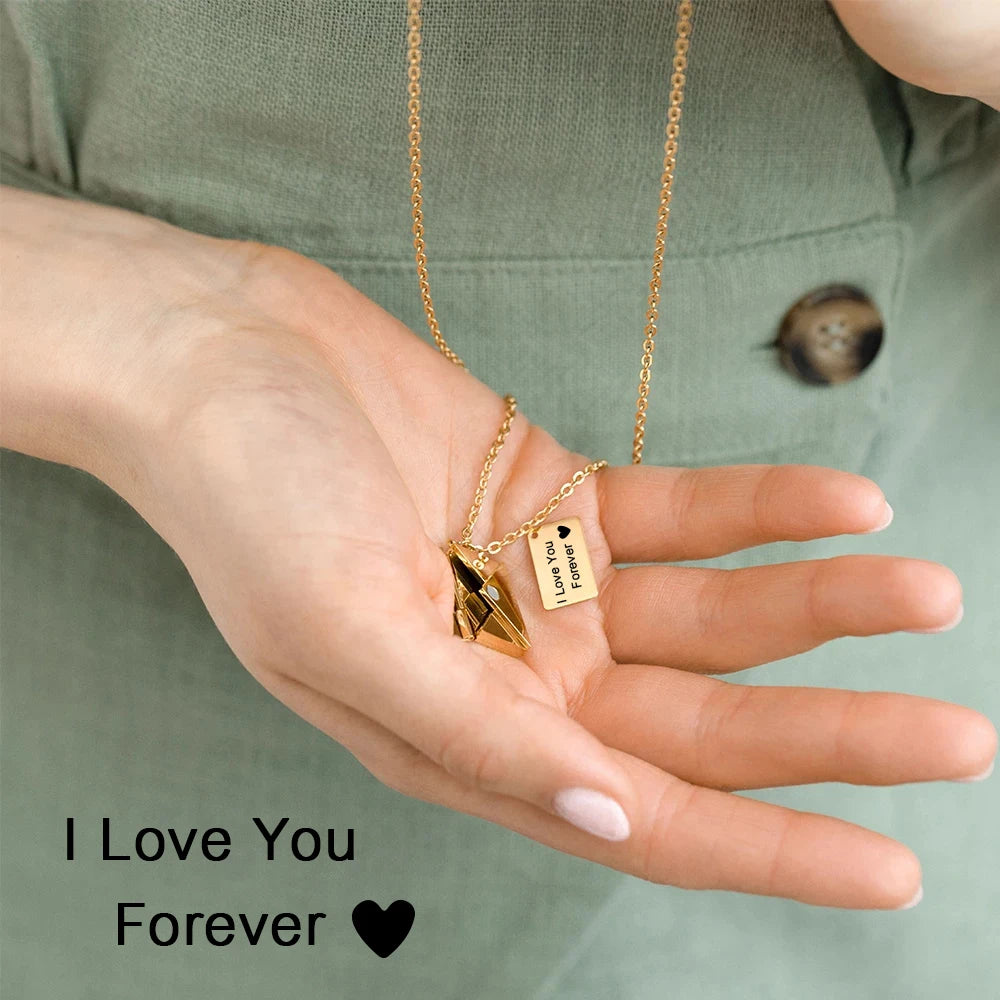 Love Letter Envelope Pendant Necklace Stainless Steel