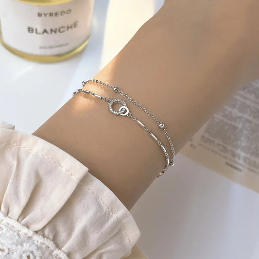 925 Sterling Silver Double Layered Interlocking Bracelet