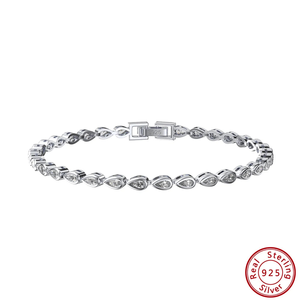 Tennis Bracelet 925 Sterling Silver Pear Cut 2*4mm CZ Bazel