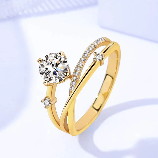 Double Layer Luxurious Sparkling Zircon Opening Ring