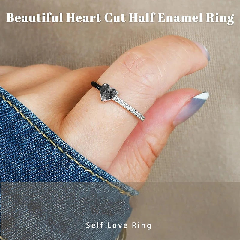 Heart-Cut Half Enamel Ring