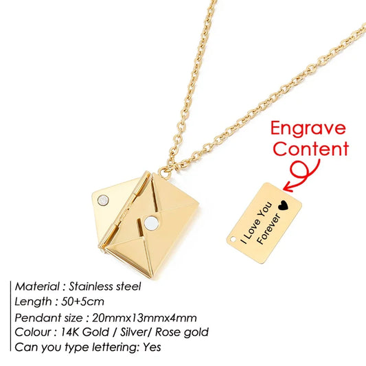 Love Letter Envelope Pendant Necklace Stainless Steel