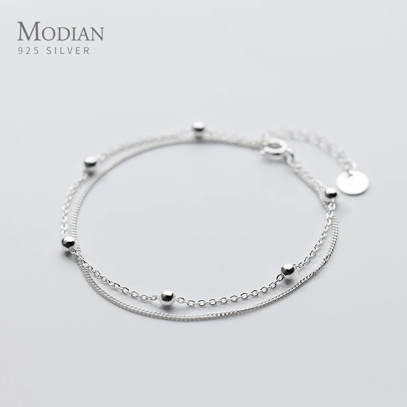 Simple Beads Line Chain Bracelets 925 Sterling Silver