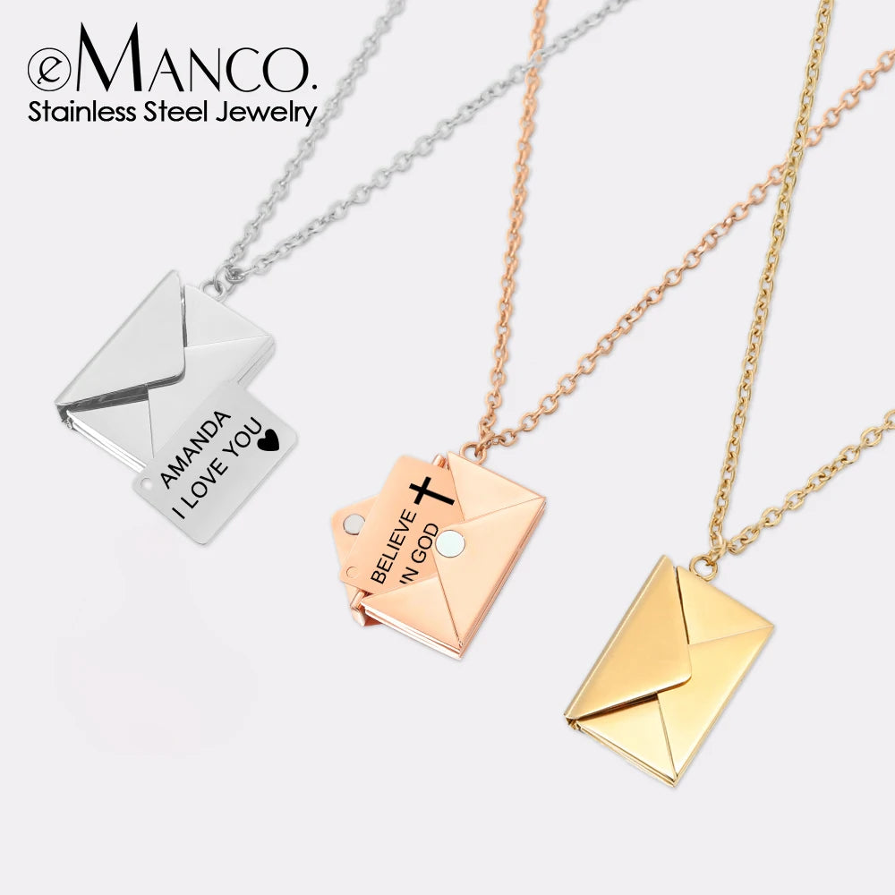 Love Letter Envelope Pendant Necklace Stainless Steel