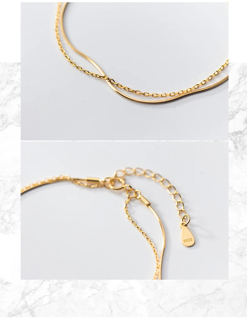 Modian New 925 Sterling Silver Gold Color Double Layer Naked Chain Bracelet for Women Fashion Link Chain Original Fine Jewelry