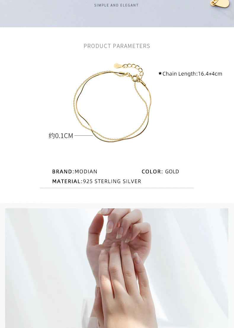 Modian New 925 Sterling Silver Gold Color Double Layer Naked Chain Bracelet for Women Fashion Link Chain Original Fine Jewelry