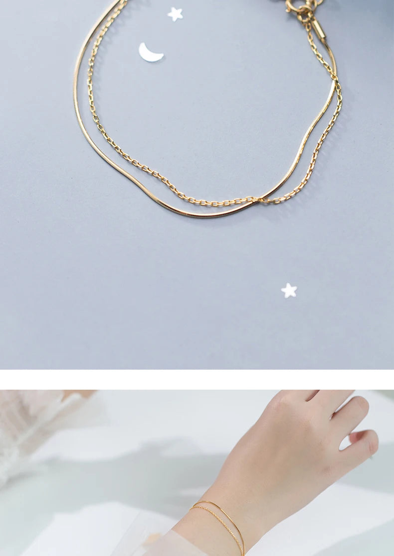 Modian New 925 Sterling Silver Gold Color Double Layer Naked Chain Bracelet for Women Fashion Link Chain Original Fine Jewelry