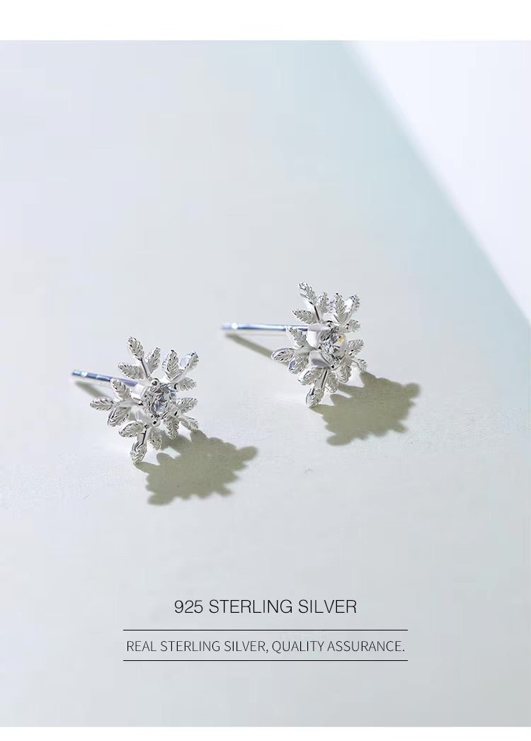 Sterling Silver White Snowflake Stud Earrings