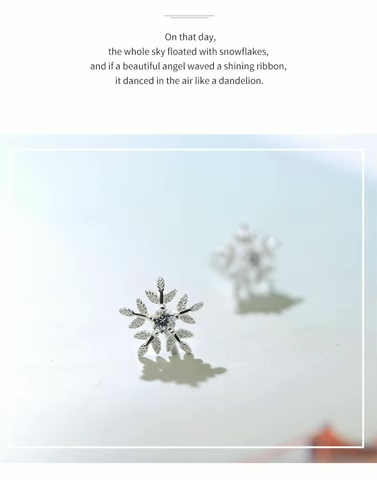 Sterling Silver White Snowflake Stud Earrings