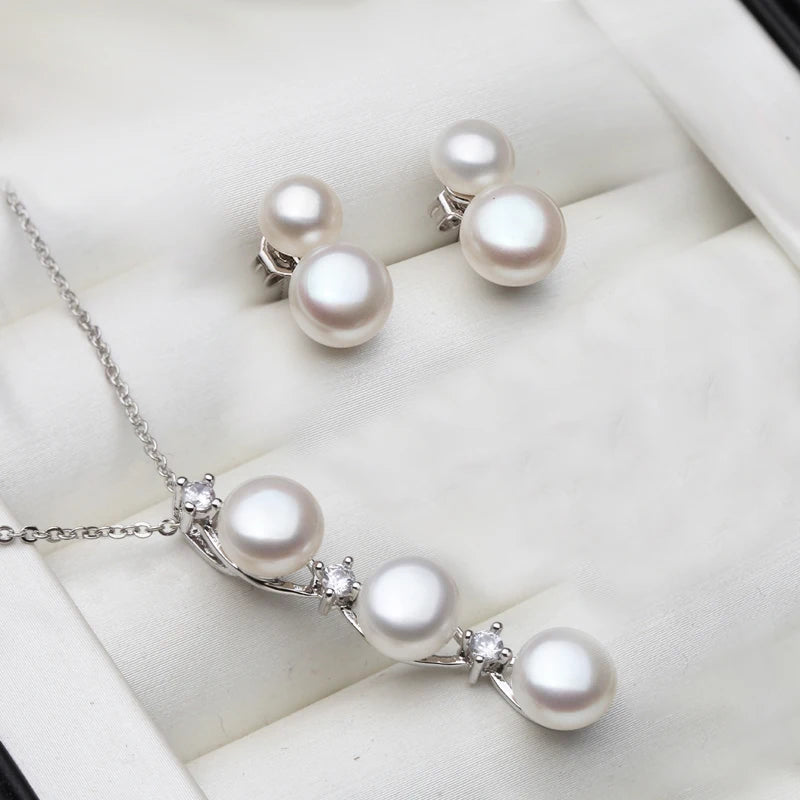 Freshwater Pearl Necklace and Earrings BOGO Set in 925 Silver