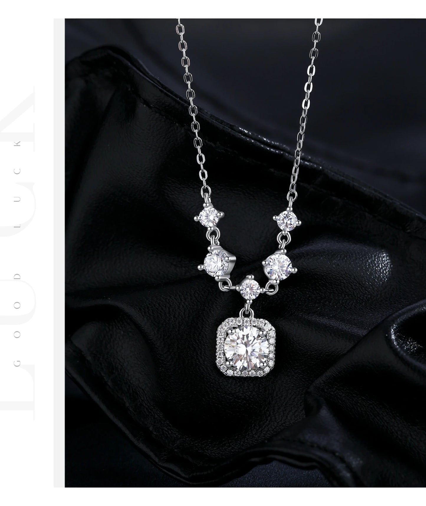 Moissanite Necklace with 925 Sterling Silver Luxury Halo Charm Pendant for Bridal Wedding Jewelry for Women