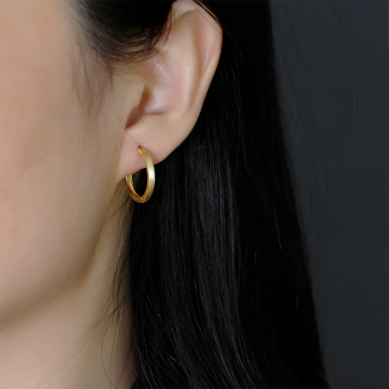 Gold Plated 925 Sterling Silver Minimalist Matte Huggies Ear Hoop Earrings