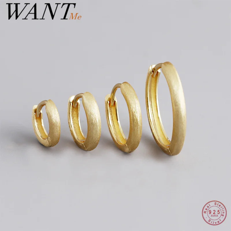 Gold Plated 925 Sterling Silver Minimalist Matte Huggies Ear Hoop Earrings