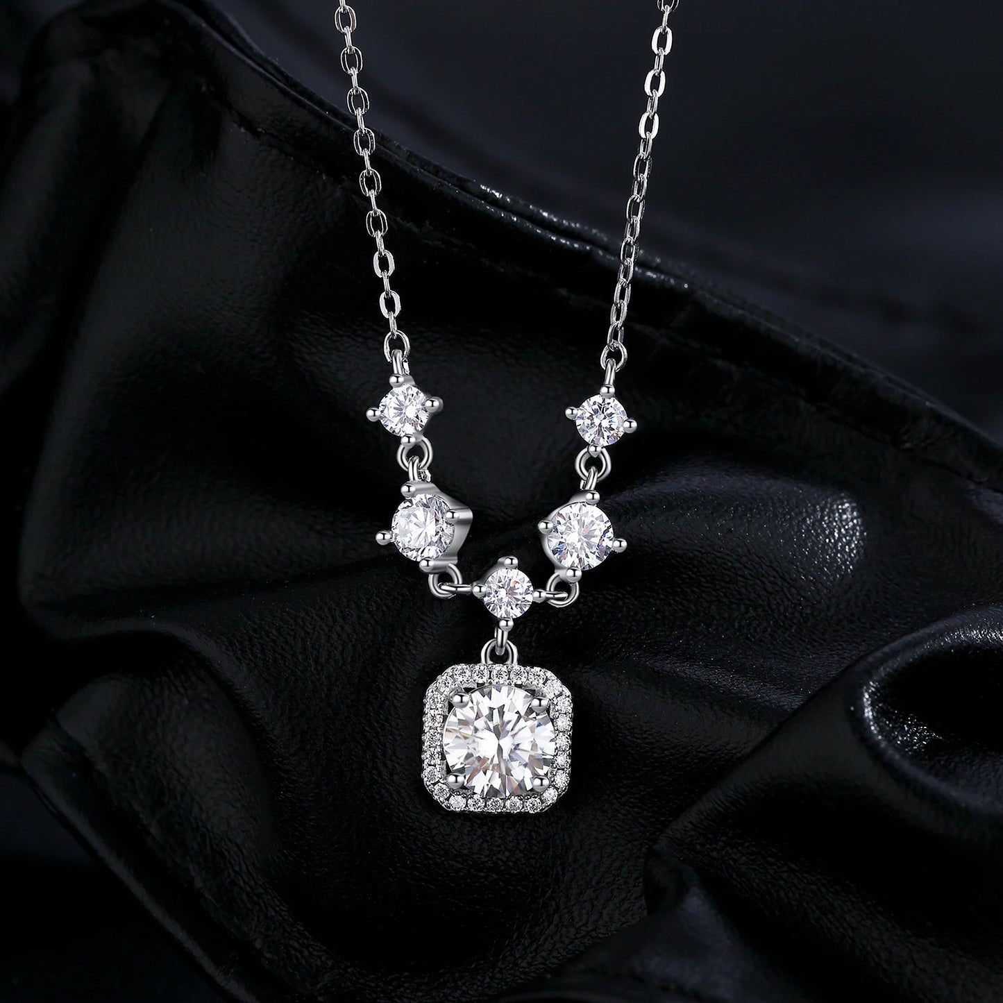 Moissanite Necklace with 925 Sterling Silver Luxury Halo Charm Pendant for Bridal Wedding Jewelry for Women