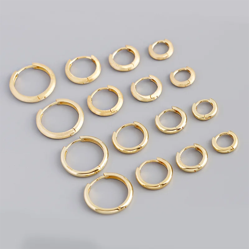 Gold Plated 925 Sterling Silver Minimalist Matte Huggies Ear Hoop Earrings