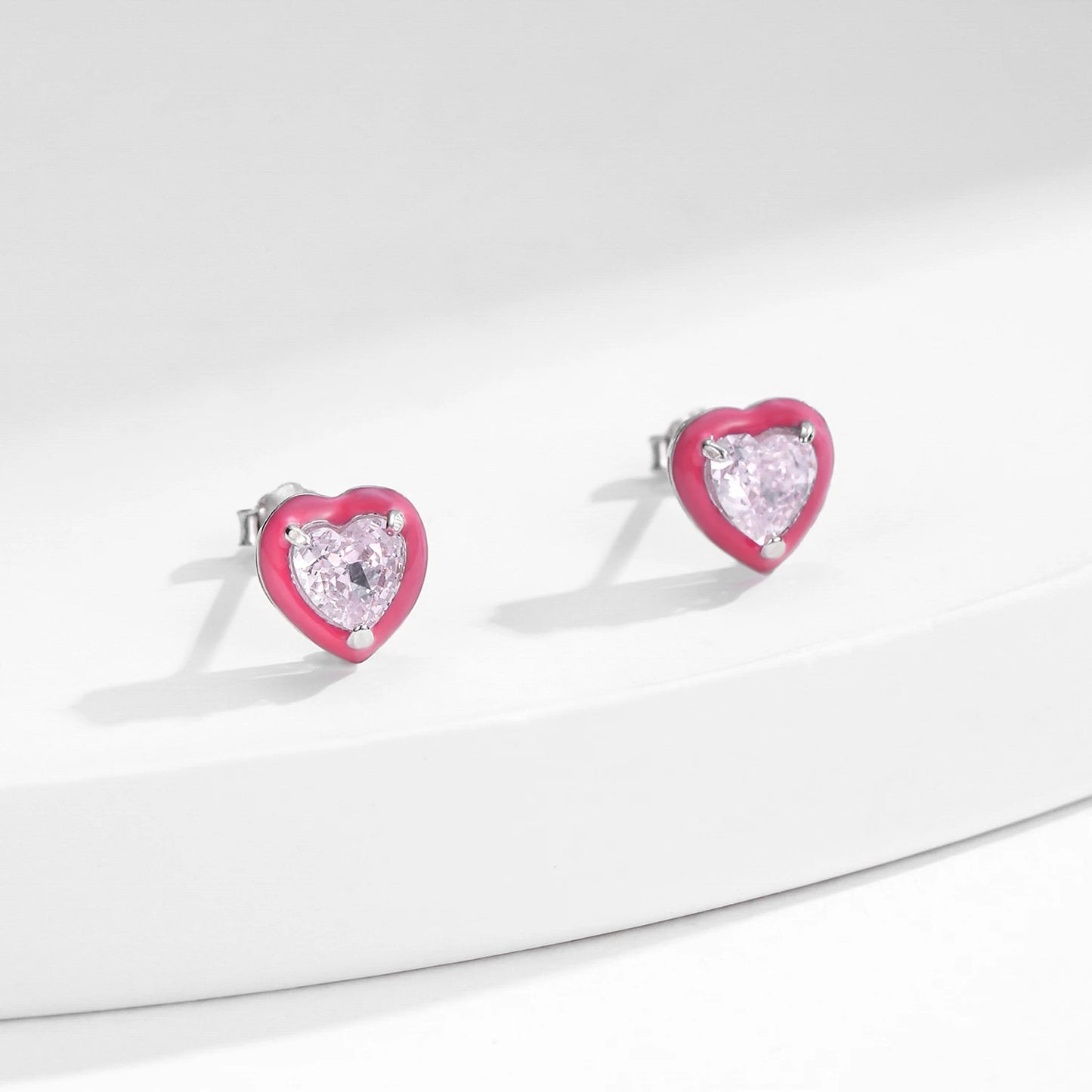 MODIAN Heart Oval Multicolor Enamel Stud Earrings Luxury Crushed Ice Cut CZ 925 Sterling Silver Earrings for Women