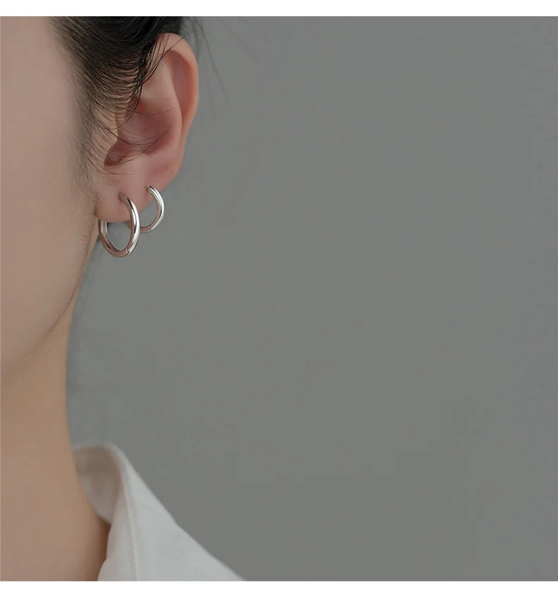 Simple Circle Ear Buckle14mm - 18mm Platinum Plated Hypoallergenic Hoop Earrings For Women Jewelry