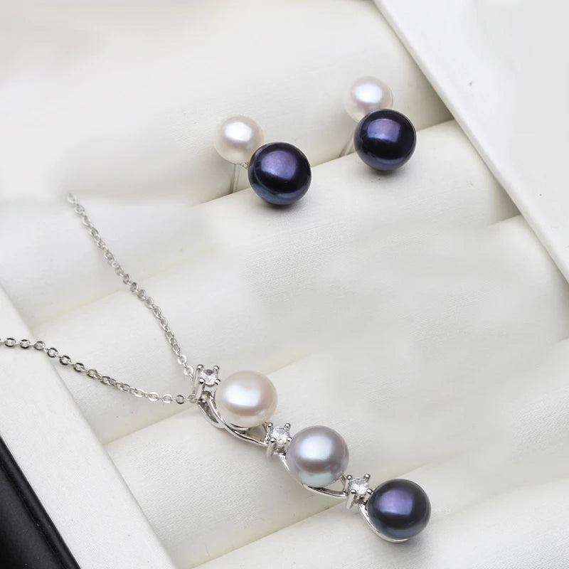 Freshwater Pearl Necklace and Earrings BOGO Set in 925 Silver