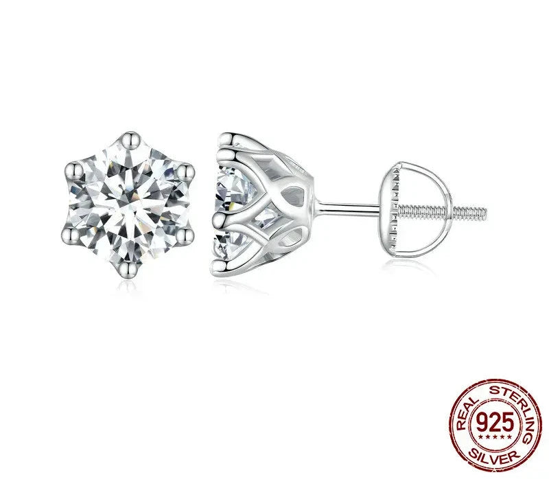 Classic Moissanite Stud Earrings, S925 Silver D Color Brilliant Round Cut Lab Created Diamond Wedding Engagement Earrings