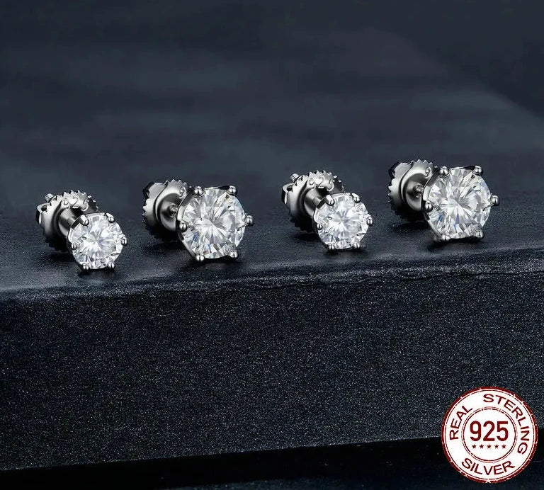 Classic Moissanite Stud Earrings, S925 Silver D Color Brilliant Round Cut Lab Created Diamond Wedding Engagement Earrings