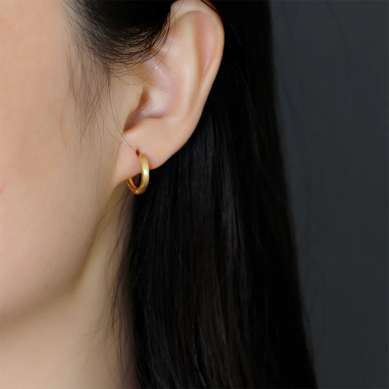 Gold Plated 925 Sterling Silver Minimalist Matte Huggies Ear Hoop Earrings