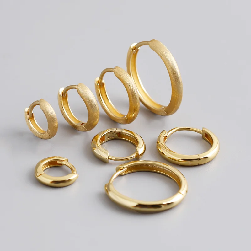 Gold Plated 925 Sterling Silver Minimalist Matte Huggies Ear Hoop Earrings