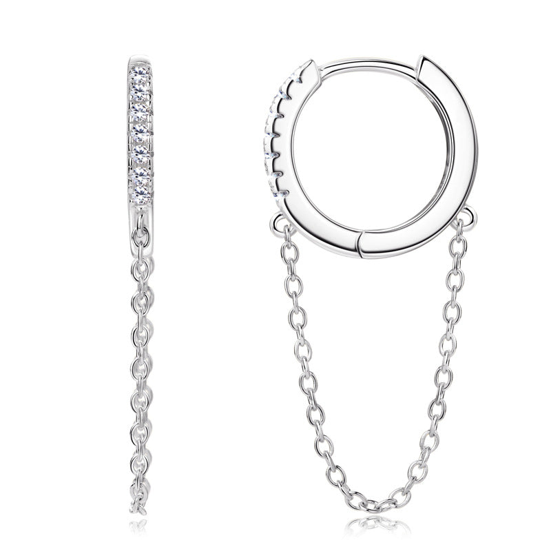 Long Hanging Chain Hoop Earrings for Women 925 Sterling Silver Certified Moissanite Diamond Earring with Chain Jewelry