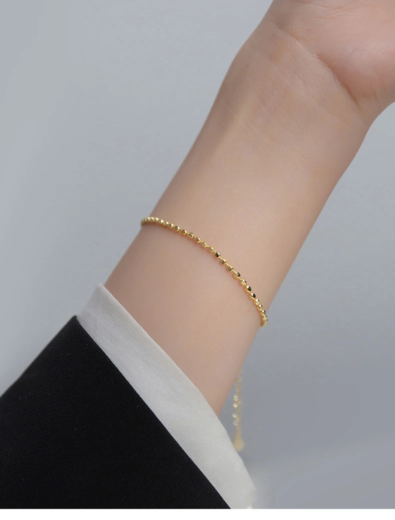 Simple Square Link Chain Bracelets Real 925 Sterling Silver Trendy Stackable Bracelet For Women Gold Color Jewelry Gifts