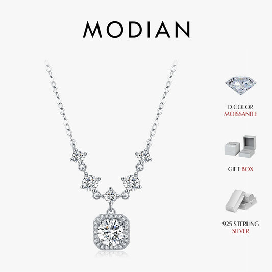 Moissanite Necklace with 925 Sterling Silver Luxury Halo Charm Pendant for Bridal Wedding Jewelry for Women