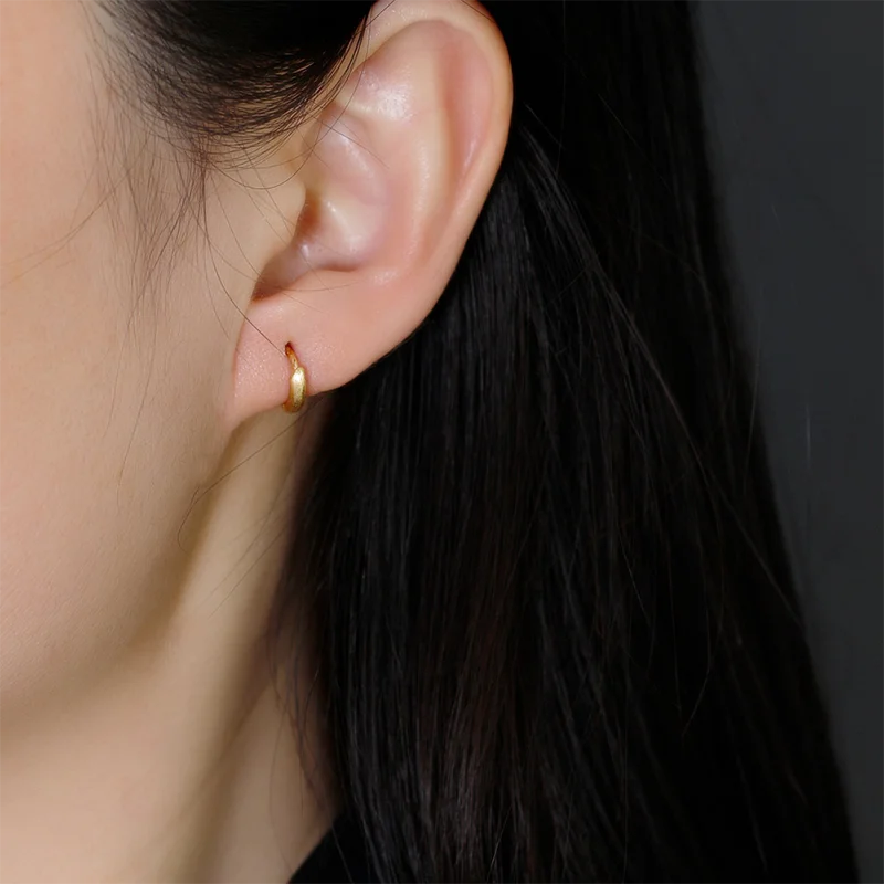 Gold Plated 925 Sterling Silver Minimalist Matte Huggies Ear Hoop Earrings