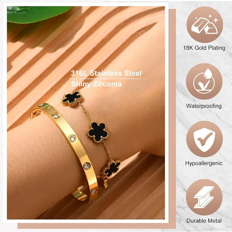 Trending Clover Gold Bracelet Set 2 Pcs Stackable 14K Gold Plated(925silver)