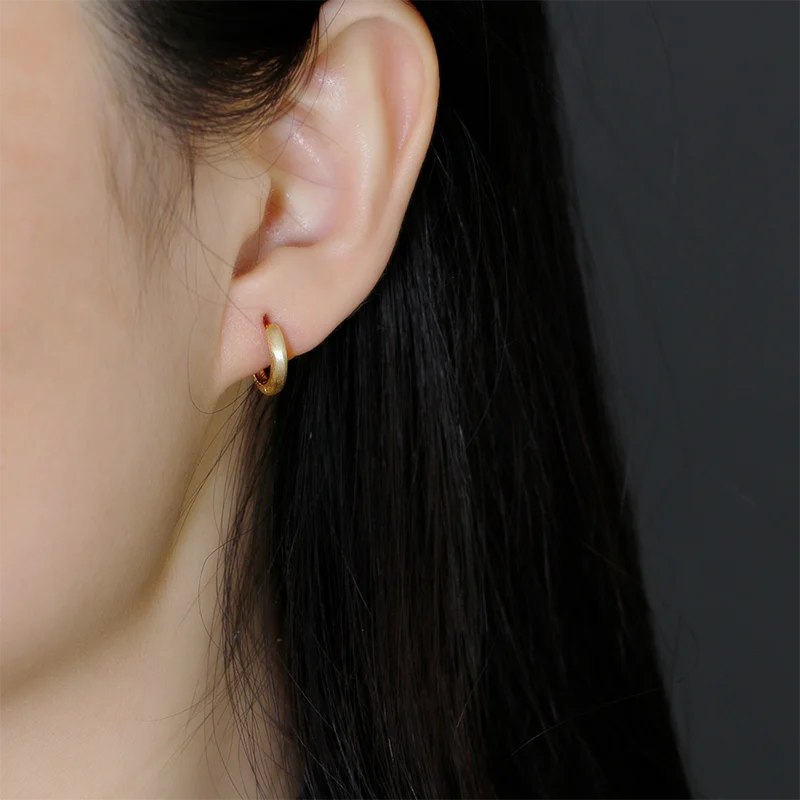 Gold Plated 925 Sterling Silver Minimalist Matte Huggies Ear Hoop Earrings