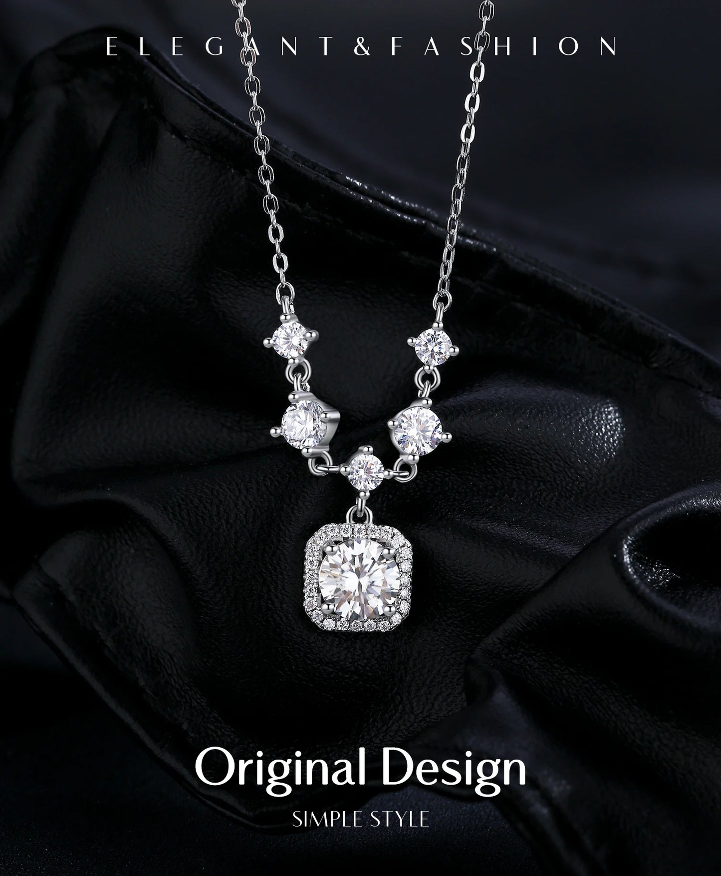 Moissanite Necklace with 925 Sterling Silver Luxury Halo Charm Pendant for Bridal Wedding Jewelry for Women