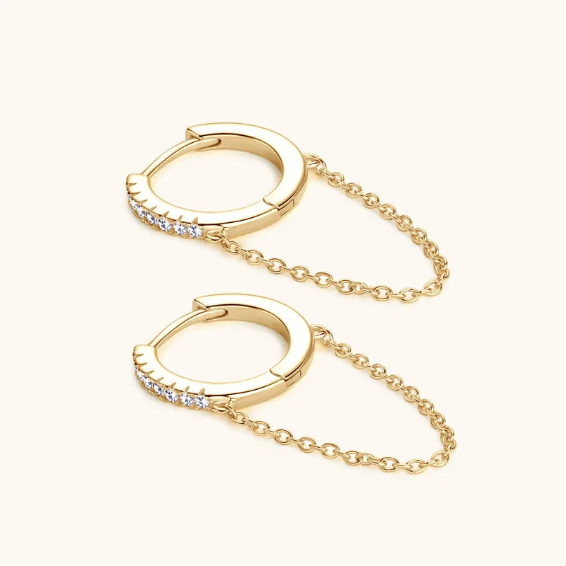 Long Hanging Chain Hoop Earrings for Women 925 Sterling Silver Certified Moissanite Diamond Earring with Chain Jewelry