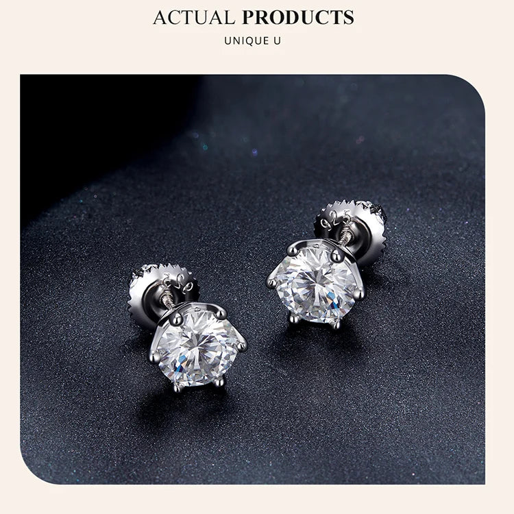 Classic Moissanite Stud Earrings, S925 Silver D Color Brilliant Round Cut Lab Created Diamond Wedding Engagement Earrings