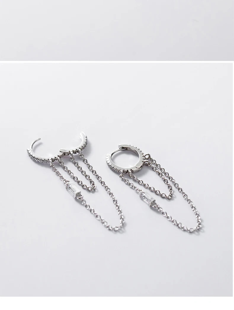 Elegant chain Clear CZ Ear Buckle Trendy Gold Color Hoop Earrings For Women Wedding Jewelry Gifts