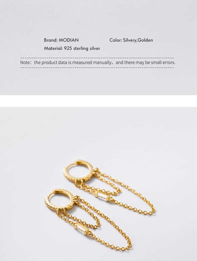 Elegant chain Clear CZ Ear Buckle Trendy Gold Color Hoop Earrings For Women Wedding Jewelry Gifts