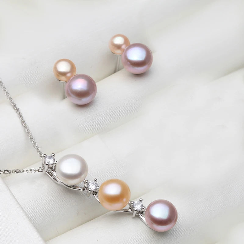 Freshwater Pearl Necklace and Earrings BOGO Set in 925 Silver