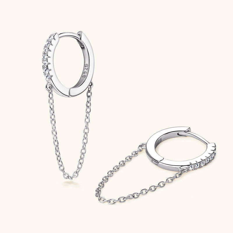 Long Hanging Chain Hoop Earrings for Women 925 Sterling Silver Certified Moissanite Diamond Earring with Chain Jewelry