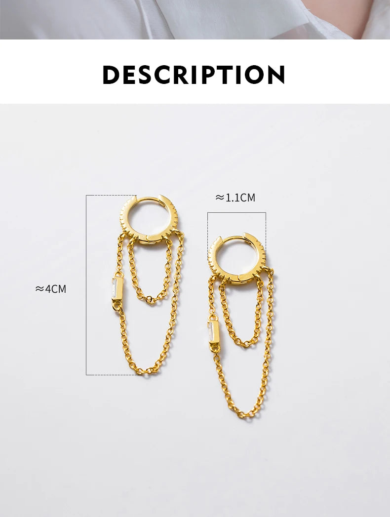 Elegant chain Clear CZ Ear Buckle Trendy Gold Color Hoop Earrings For Women Wedding Jewelry Gifts