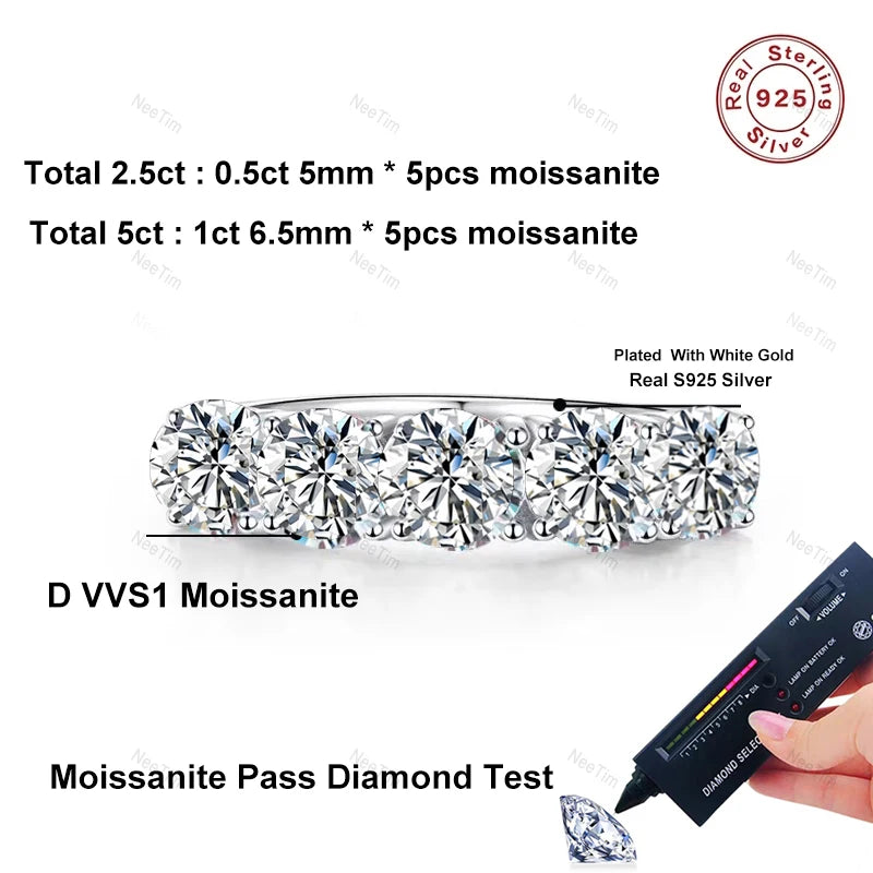 Eternity Sparkling Diamond Moissanite Ring S925 Sterling Silver Band Full Cut Durable Alternative to Traditional Diamonds