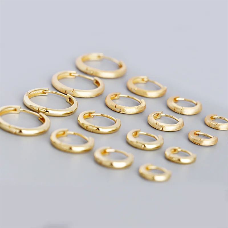 Gold Plated 925 Sterling Silver Minimalist Matte Huggies Ear Hoop Earrings