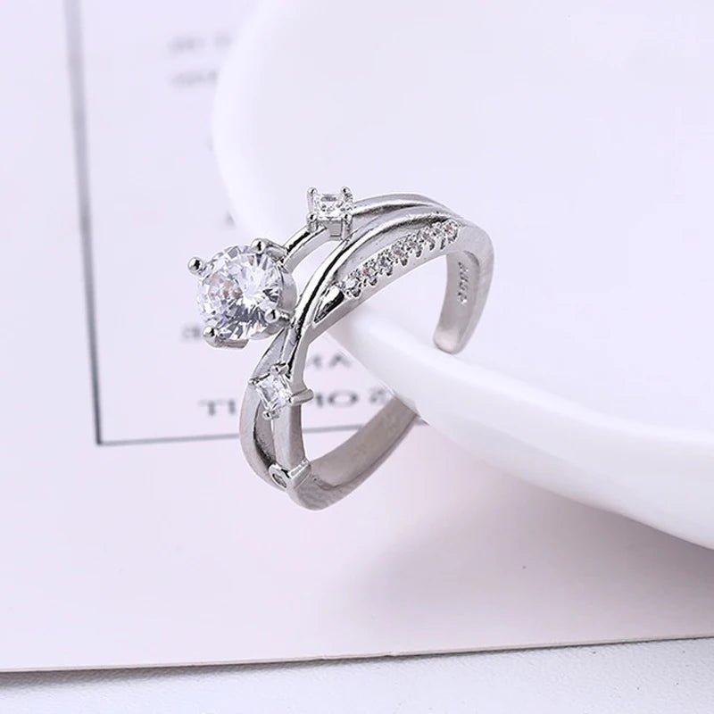 Double Layer Luxurious Sparkling Zircon Opening Ring