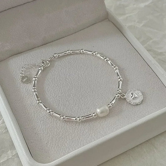 925 Sterling Silver Bracelet Partial Pearls Knots Bracelet