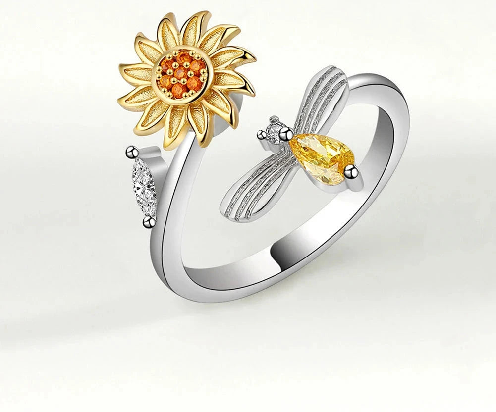 925 Sterling Silver Sunflower Rotating Ring