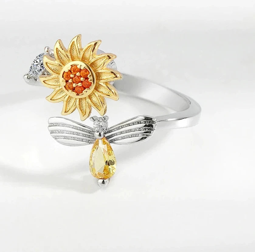 925 Sterling Silver Sunflower Rotating Ring